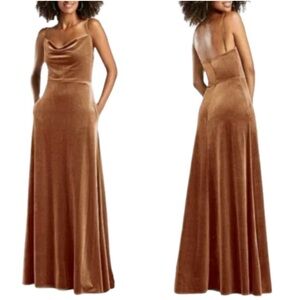 After Six Golden Almond Cowl Neck Velvet Dress Sz 2